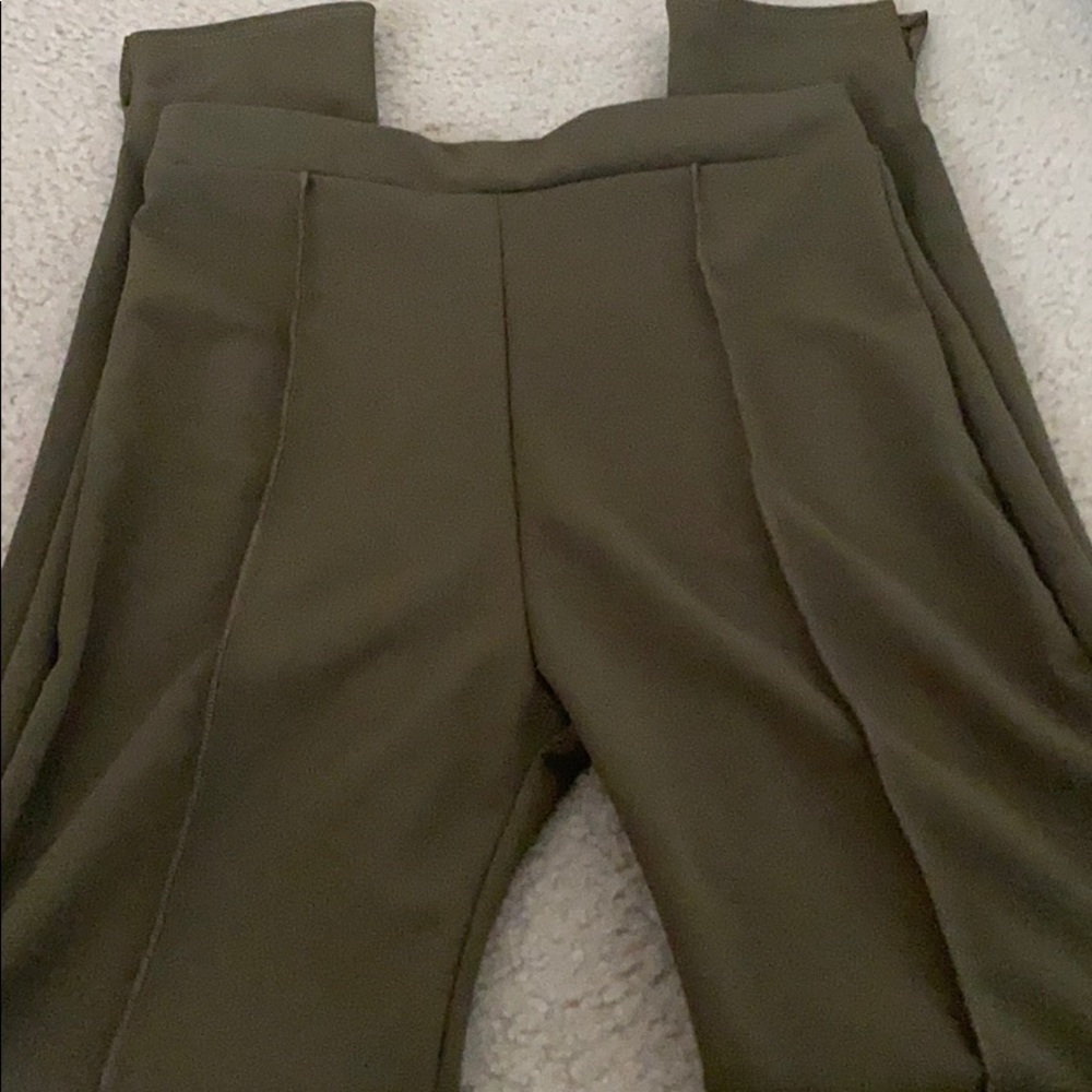 Khaki Stitch Detail Side Split Skinny Trouser
